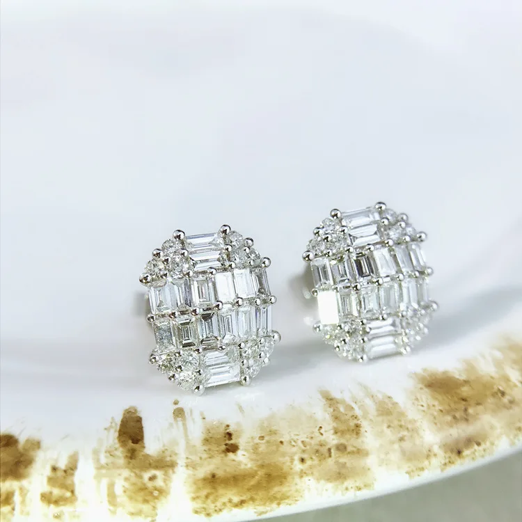 2022 NEW Baguette Cut Stud Earring For Women Diamond  Real S925 Sterling Silver Engagement Wedding Bridal Charm Party Jewelry