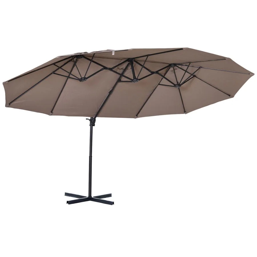 

14ft Patio Umbrella DoubleSided Outdoor Market Extra Large Umbrella with Crank Cross Base for Deck Lawn Backyard and Pool Brown