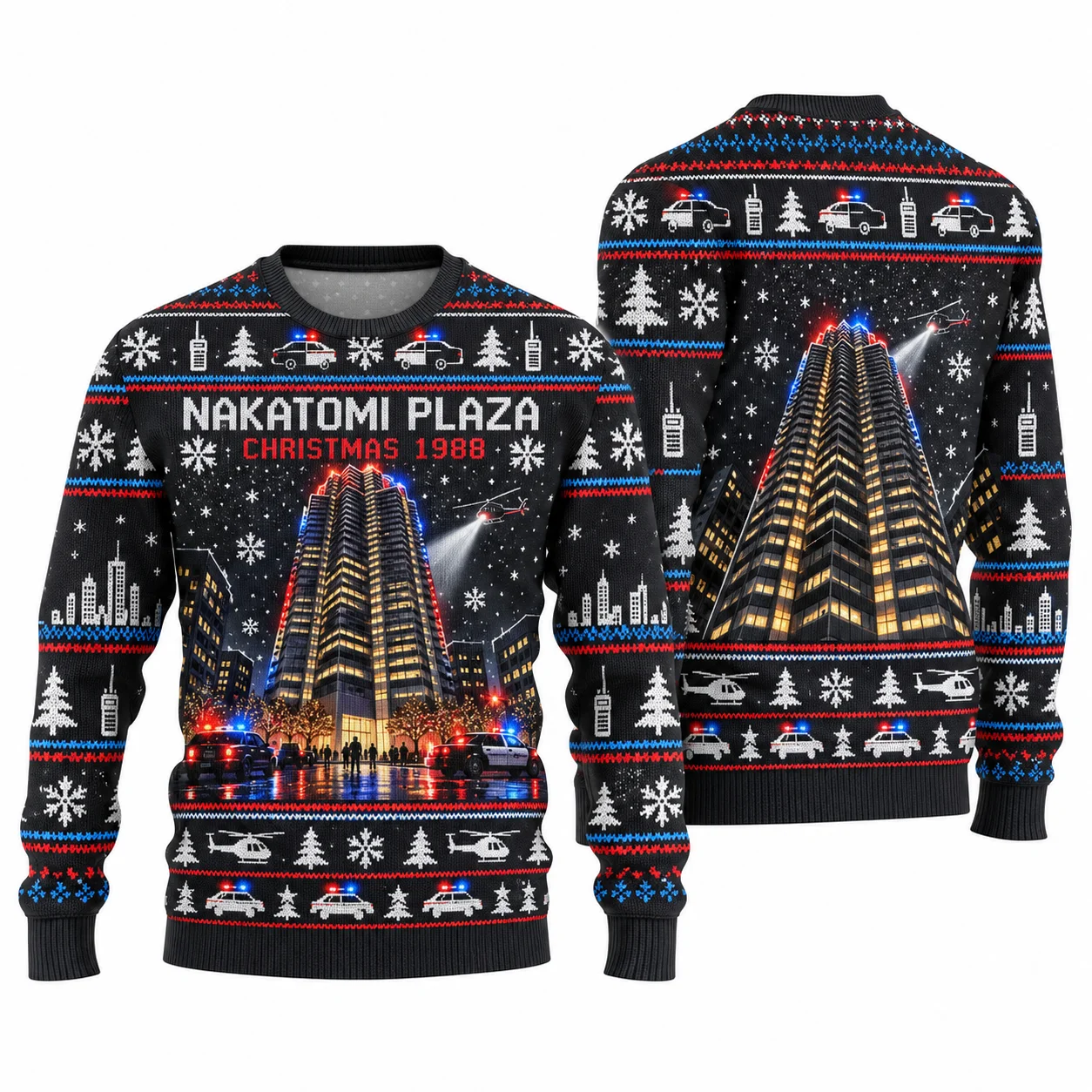 Christmas 1988 Ugly Christmas Sweater, Retro Action Movie Sweaters With Snowflake Pattern, Funny Holiday Pullover