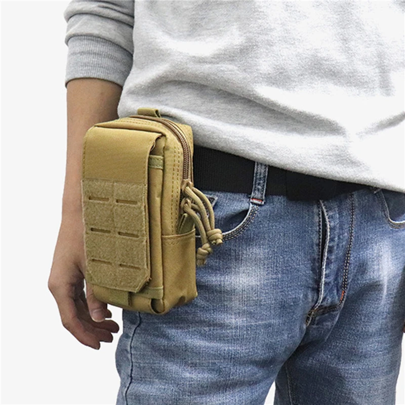 Men Tactical Molle Pouch Belt Waist Pack Bag Small Pocket Waist Pack Running Pouch Travel Camping Bags Soft Back Bolsa