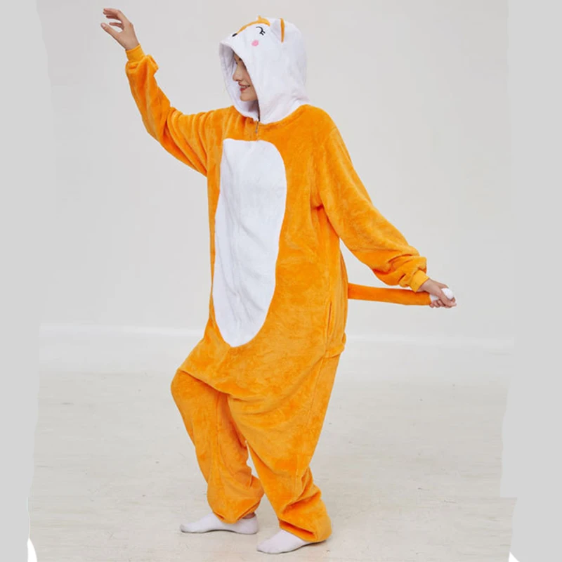 Unisex Adult Women Cartoon Costume Halloween Christmas Animal Cosplay Sleepwear Jumpsuit Fox Onesies Kids Fleece Party Pajamas