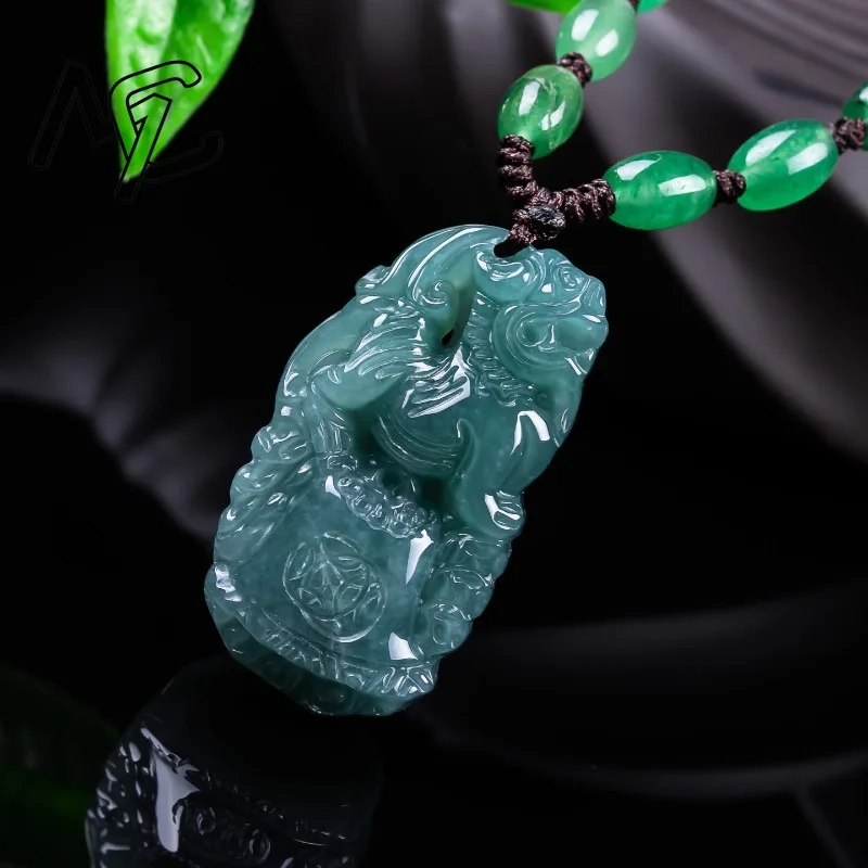 New Natural Real Emerald Blue Double-sided Pixiu Pendant Myanmar Jadeite Necklace Jewelry Charm Designer Luxury Gifts for Women