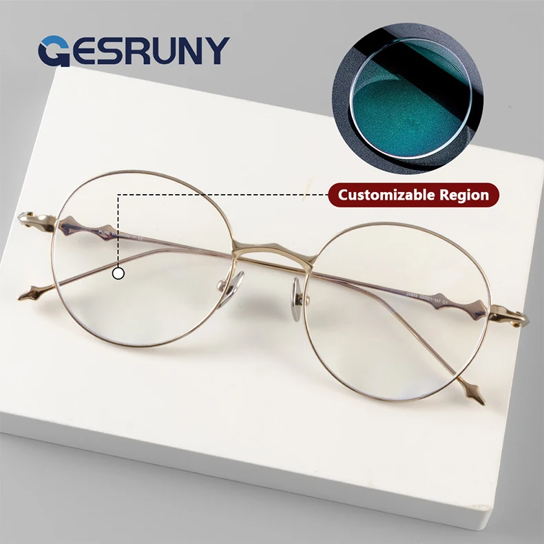 

Gesruny Retro Round Titanium Frame Customizable Prescription Glasses Anti Blue Light Photochromic Myopia Eyeglasse For Women