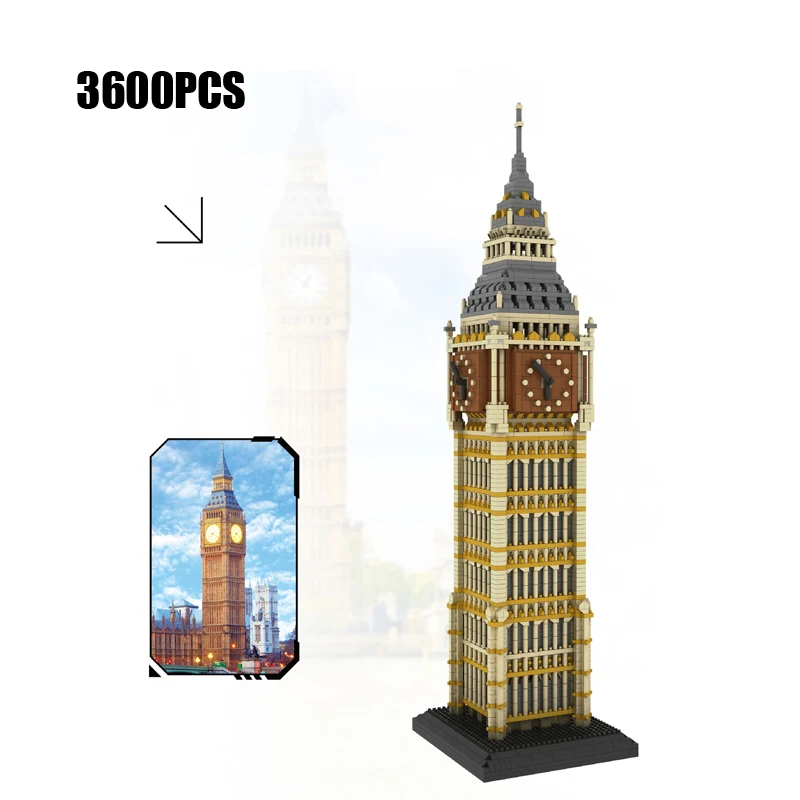 Nanobricks Wereldberoemde Architectuur Micro Bouwsteen Elizabeth Tower Londen Engeland UK Model Big Ben Groot-Brittannië Bakstenen Speelgoed