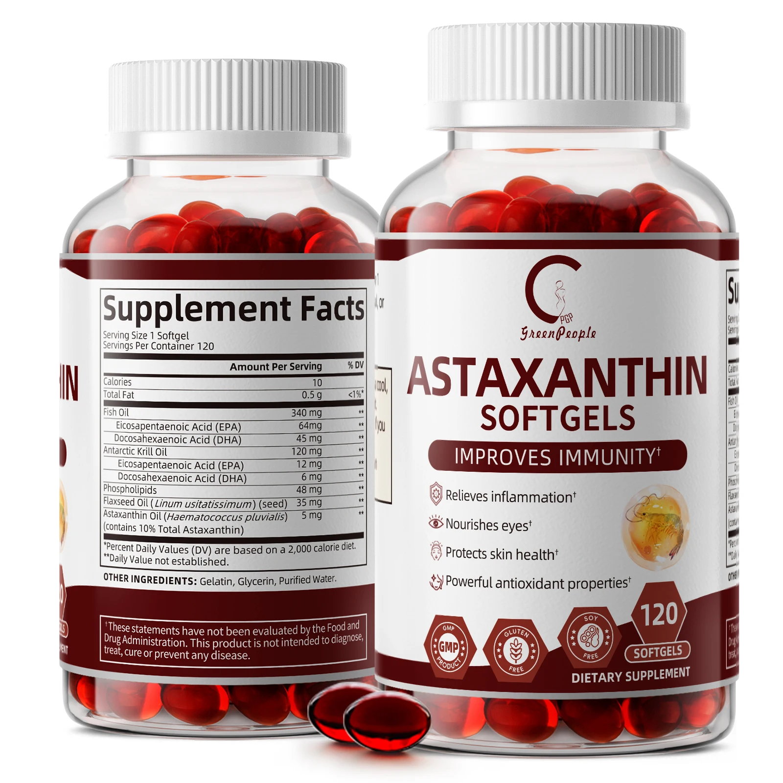 GPGP GreenPeople Astaxanthin Supplement Promote Skin and Eye Health Antioxidant Activity Cardiovascular & Memory Health Support