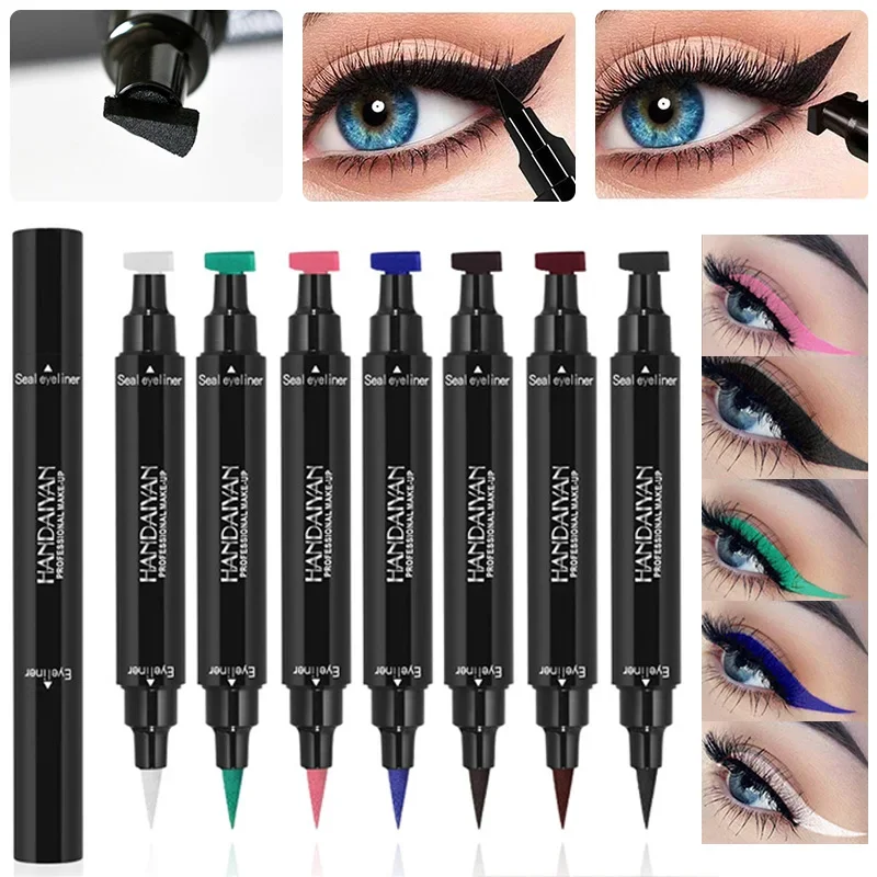 7 Colors Triangle Eyeliner Stamp Pen Waterproof Long Lasting Liquid Eyeliner Pen Fast Drying Double-ended Eye Liner Pencil