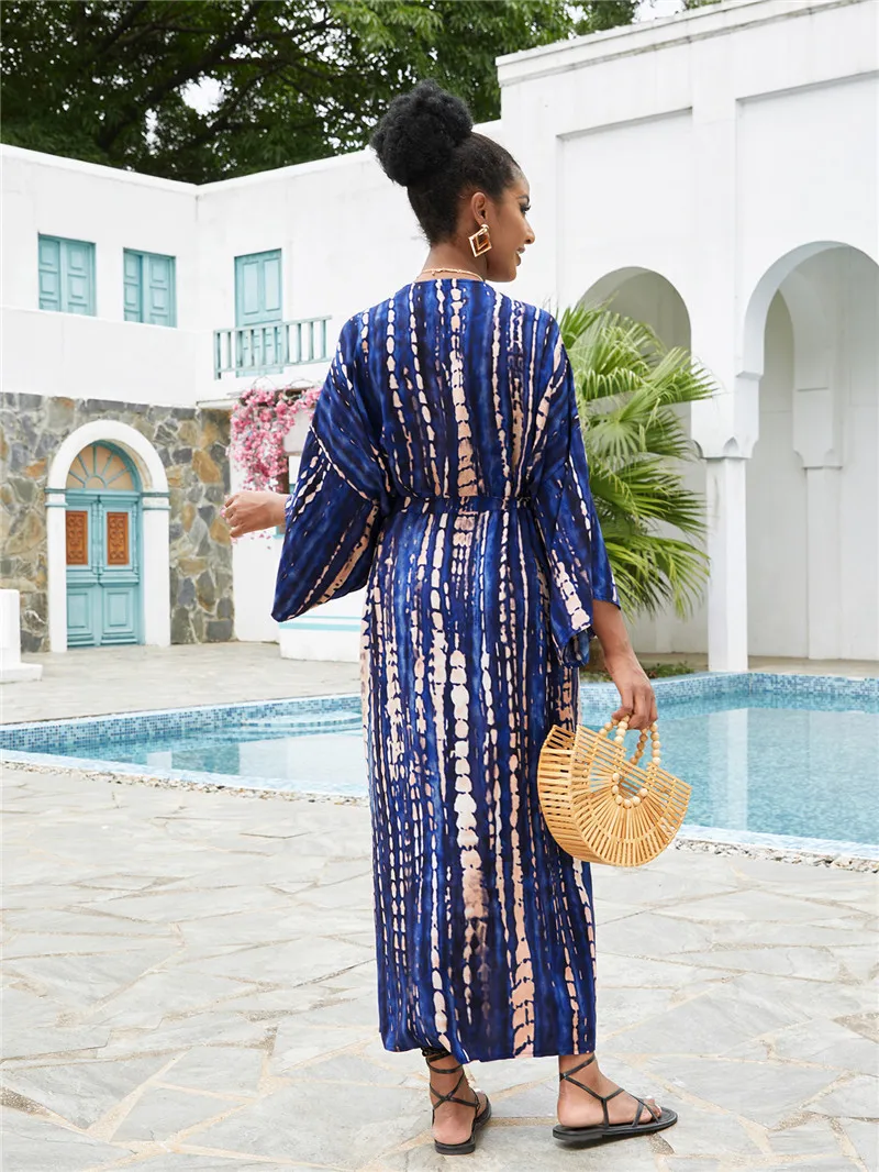 Langer Kimono-Badeanzug für Damen, stilvoller Batik-Badeanzug mit offener Vorderseite und Strand-Outfits – Detail 6