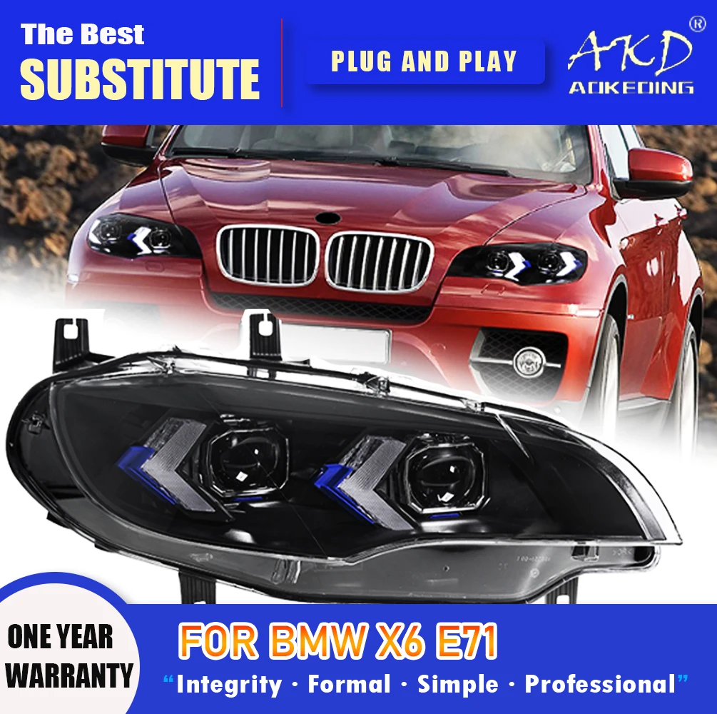 

AKD Head Lamp for BMW E71 LED Headlight 2007-2013 Headlights X6 DRL Turn Signal High Beam Angel Eye Projector Lens