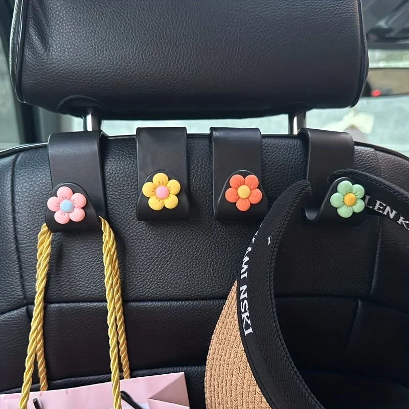 4pcs Adorable Flower Cart Hook, Multifunctional Rear Car Accessory, Cute Automotive Interior Decoration Product
