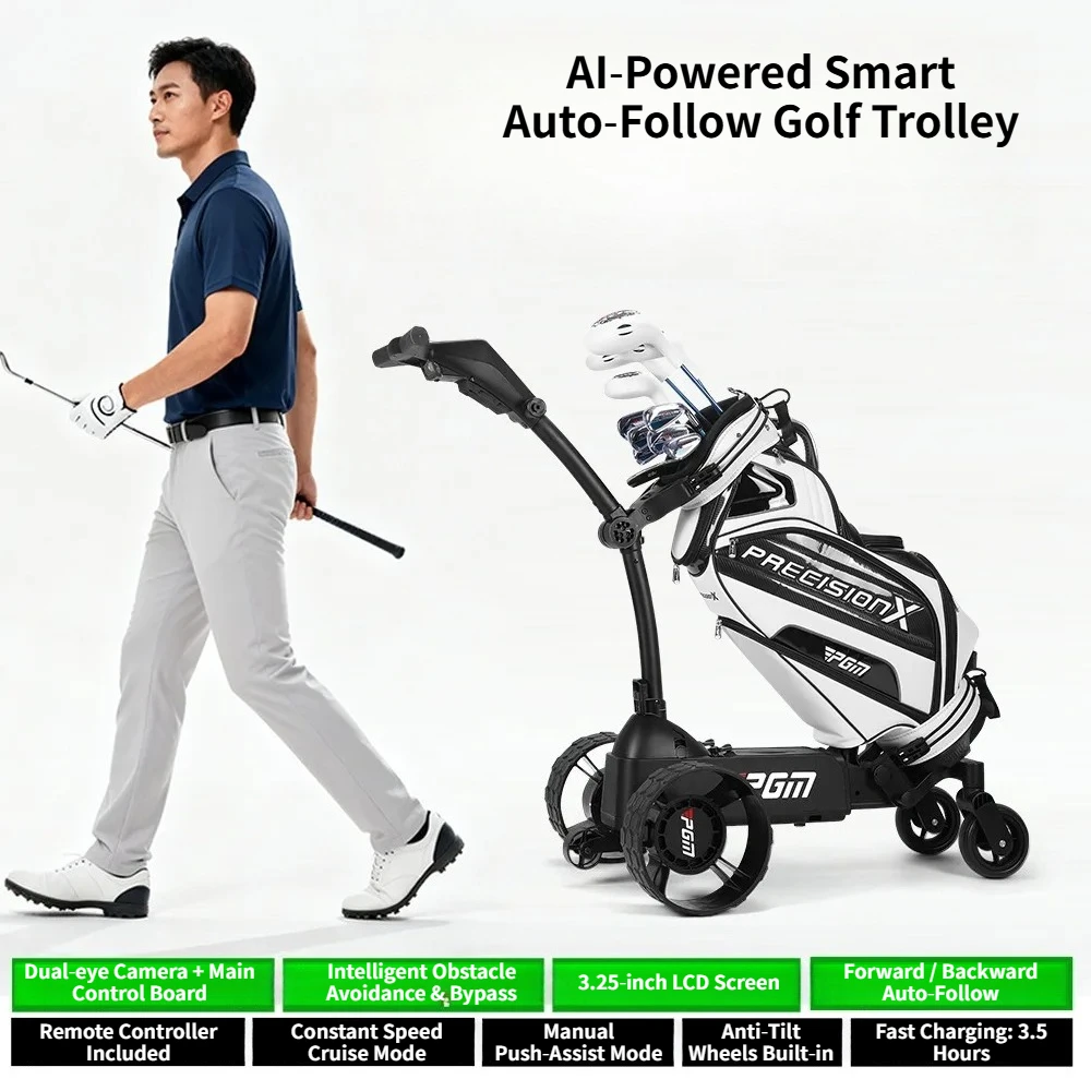 PGM AI Smart Follow Golf Trolley with Screen, Remote Control Foldable Golf Push Cart, Cross‑Border Supply for Golf Course Use