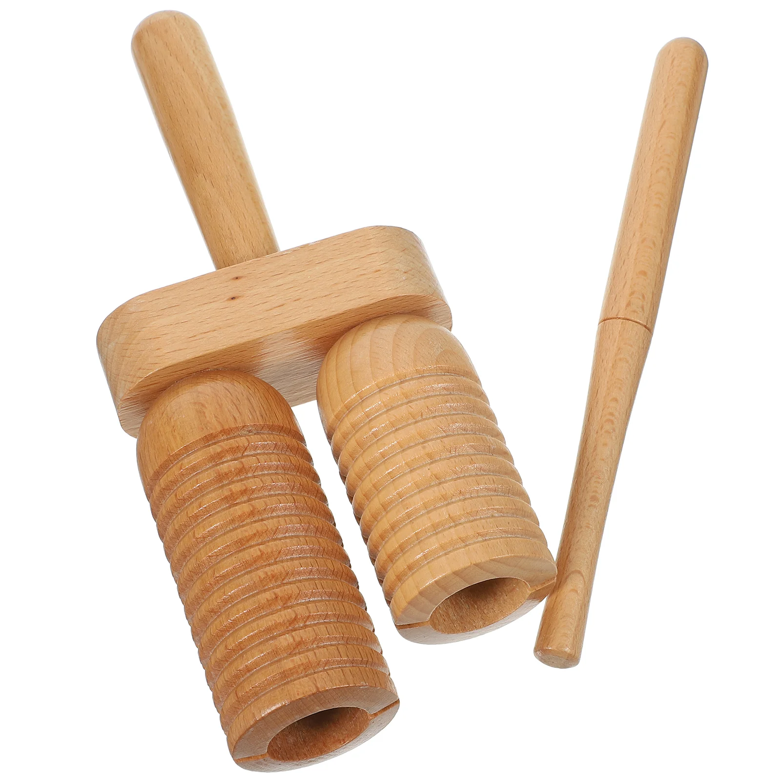 Threaded High and Low Hammers Wood Block Percussion Instrument for Kids Wooden Music Instruments Musical Beech Rhythm Child