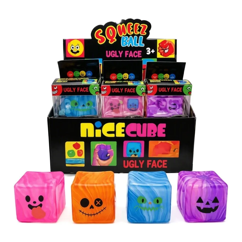 Cute Soft Maltose Squishy Toy Transparent Design Slow Rising Ice Cube Toy Tactile Block Cartoon Face Fidget Toy Gift Idea