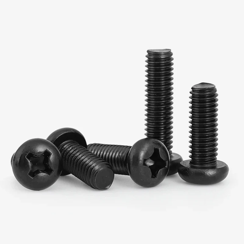 20-500pcs M1 M1.2 M1.4 M1.6 M1.7 M2 M2.5 M3 M3.5 M4 M5 Black Plating Phillips Screw Round Round Bolts Machinery