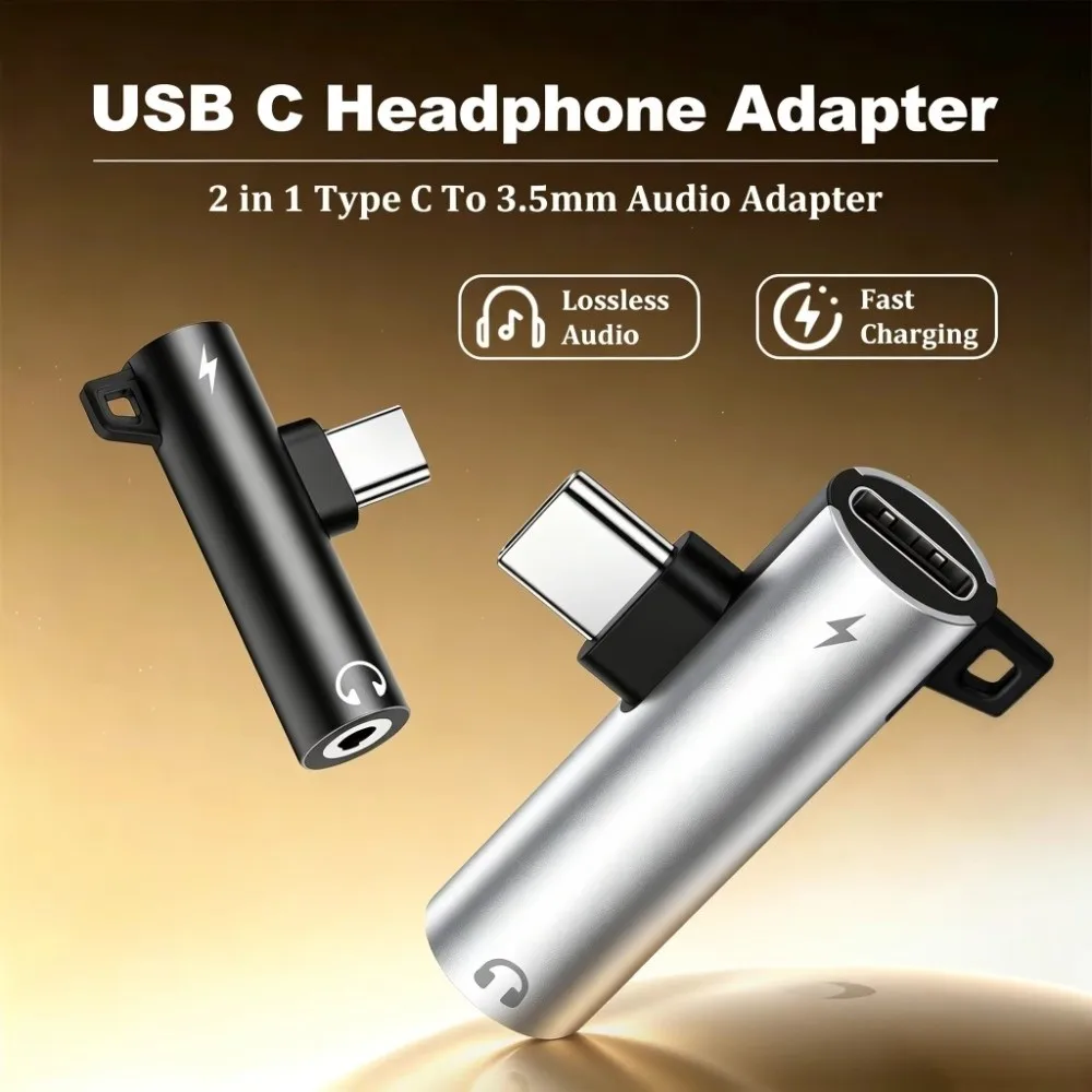 Aluminum 3.5mm Adapter 2 in 1 Dual Adapter Headphone Adapter Sound Converter Simultaneous Charging Audio Splitter For AUX Cable