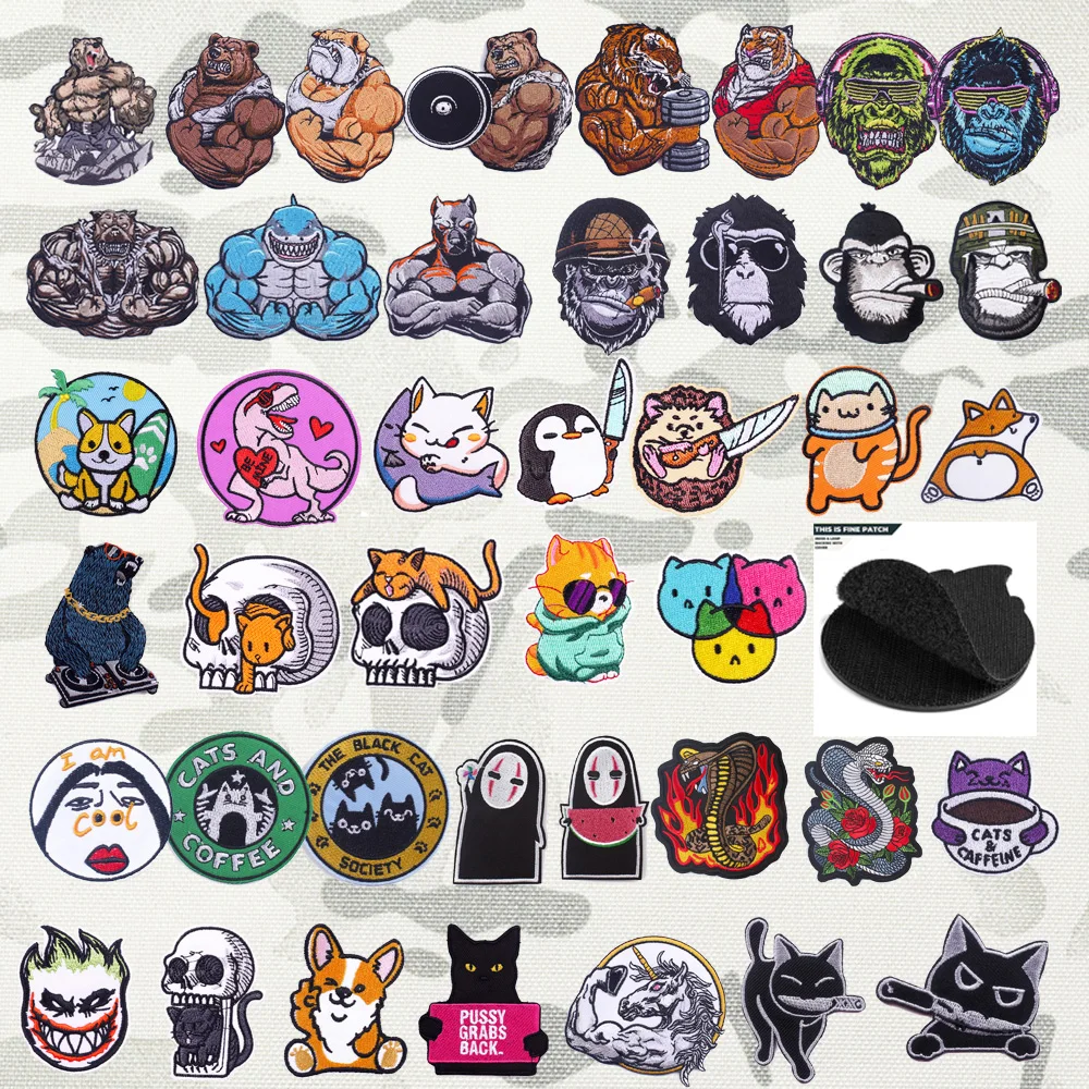 Outdoor Bag Accessories Punk Gorilla Badge Skull Personality Cobra Cat Armband DIY Backpack Hook and Loop Patches for Clothing