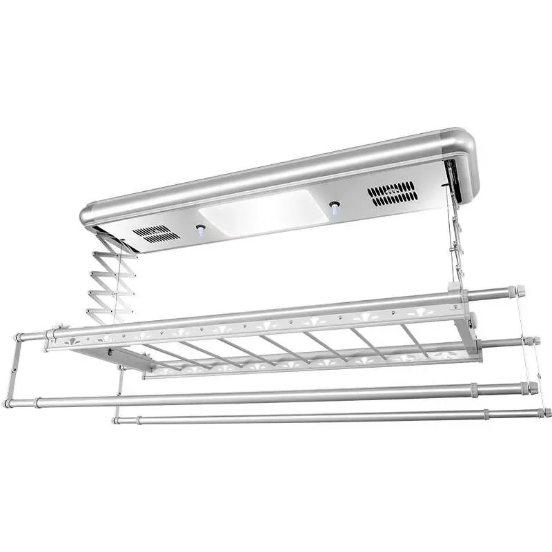 Ceiling-Mounted LED Automatic Clothes Drying Rack with Fan Motorized Foldable Hanger