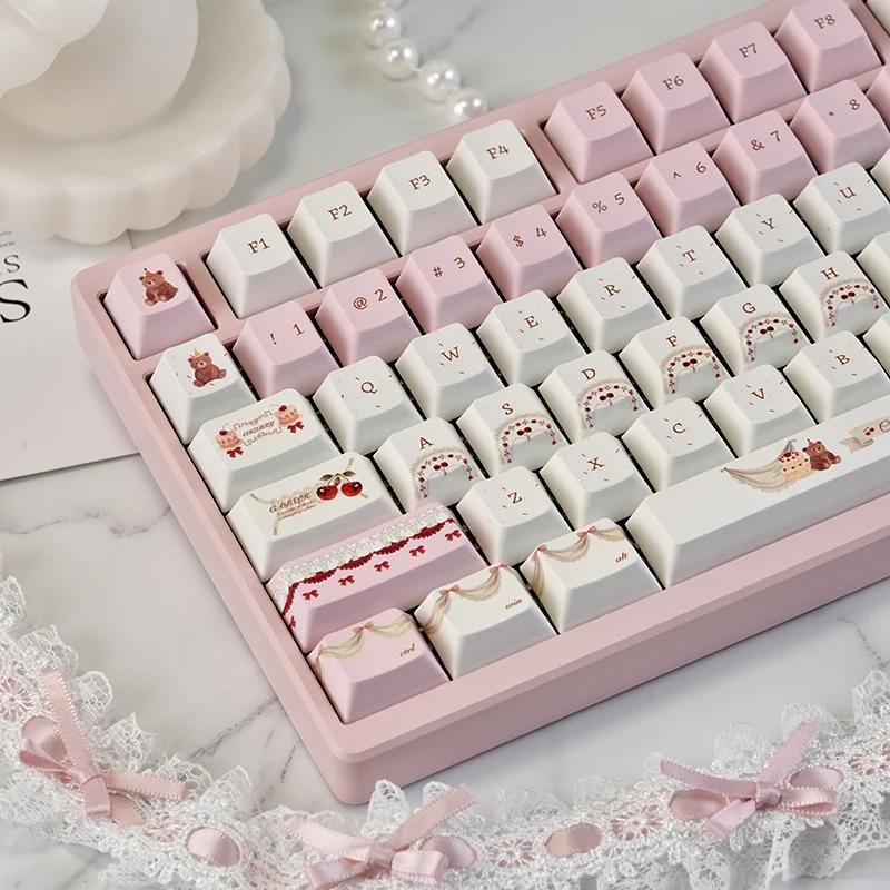 

Cherry Cake Keycaps Cherry Profile Creative Personality Girl's Pink Keycap 129 Key Magnetic Axis Mechanical Keyboard Ice Keycaps