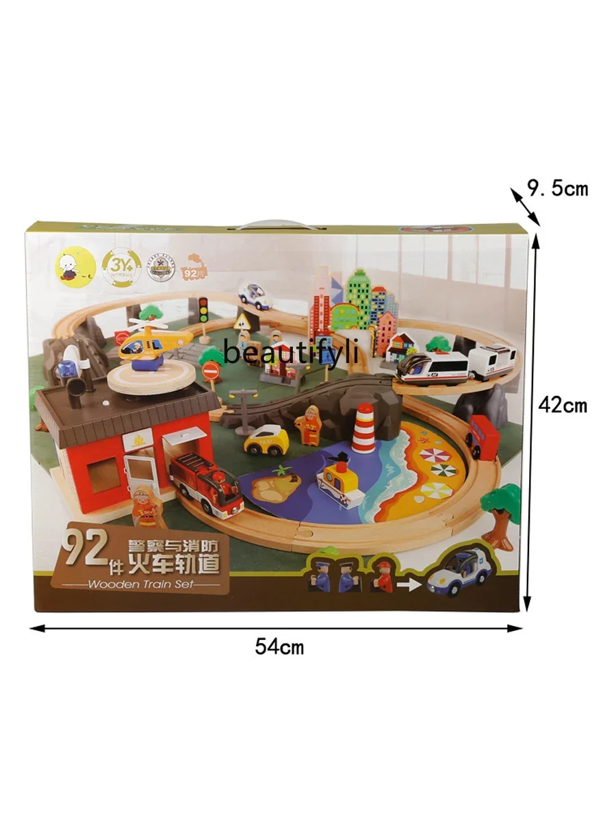 Small train car wooden track educational boy toy wooden wooden model winding mountain road