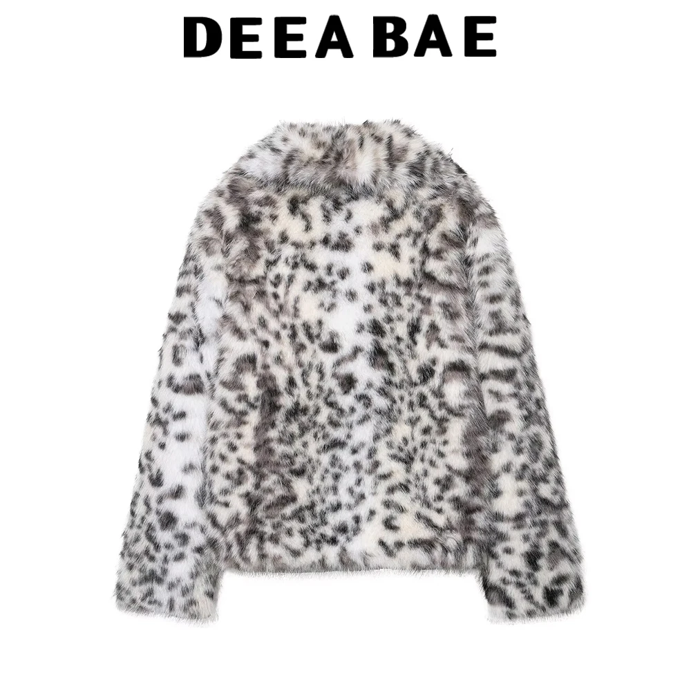 DEEABAE Autunno nuovo risvolto con stampa leopardata in pelliccia ecologica, giacca ampia dimagrante monopezzo in pelliccia elegante e versatile