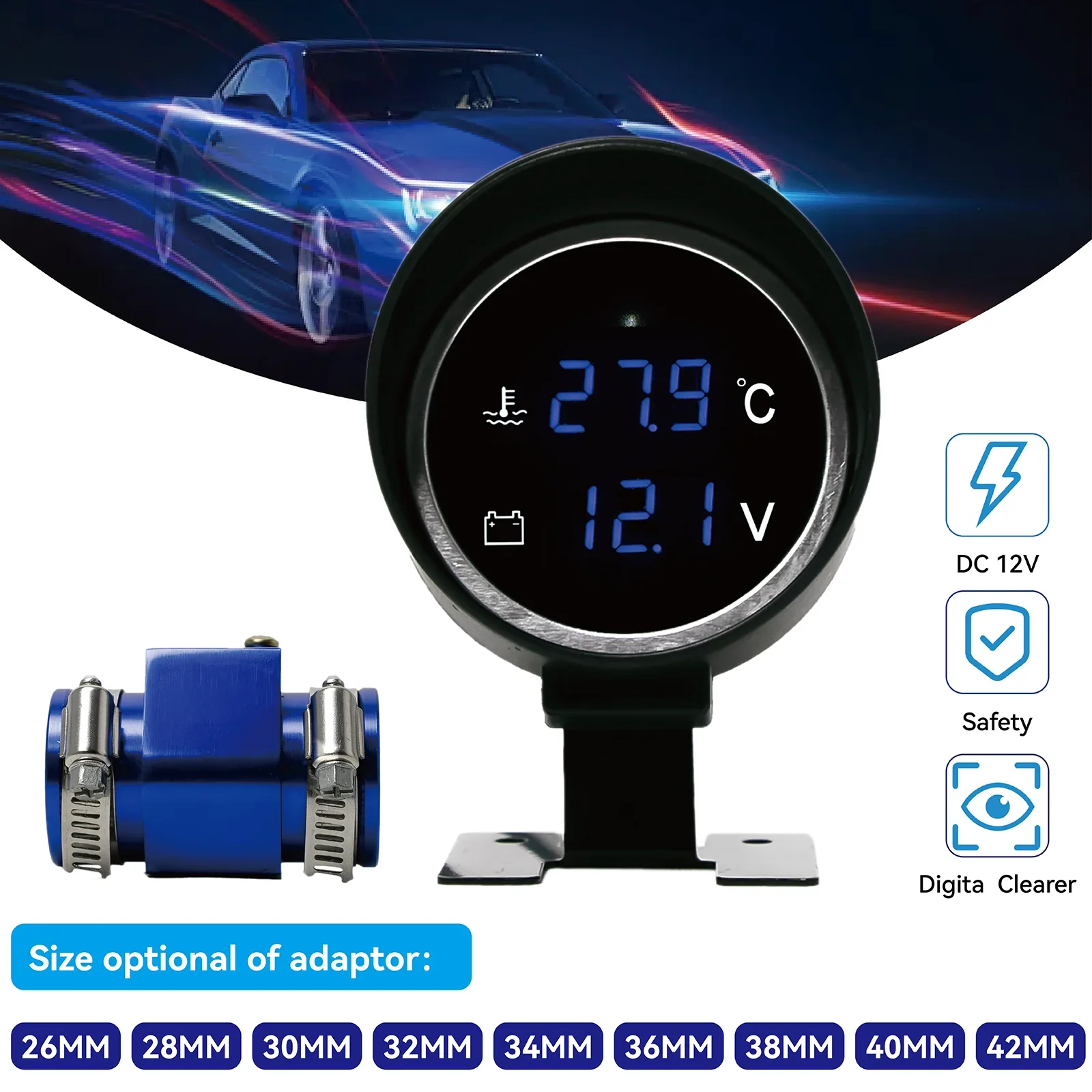 

Auto Car Water Temp Gauge/Voltmeter For Cars 28 / 34MM Adapter 10MM Car Temperature Sensor NPT 1/8 Meter -10~110 Celsius 12V 24V