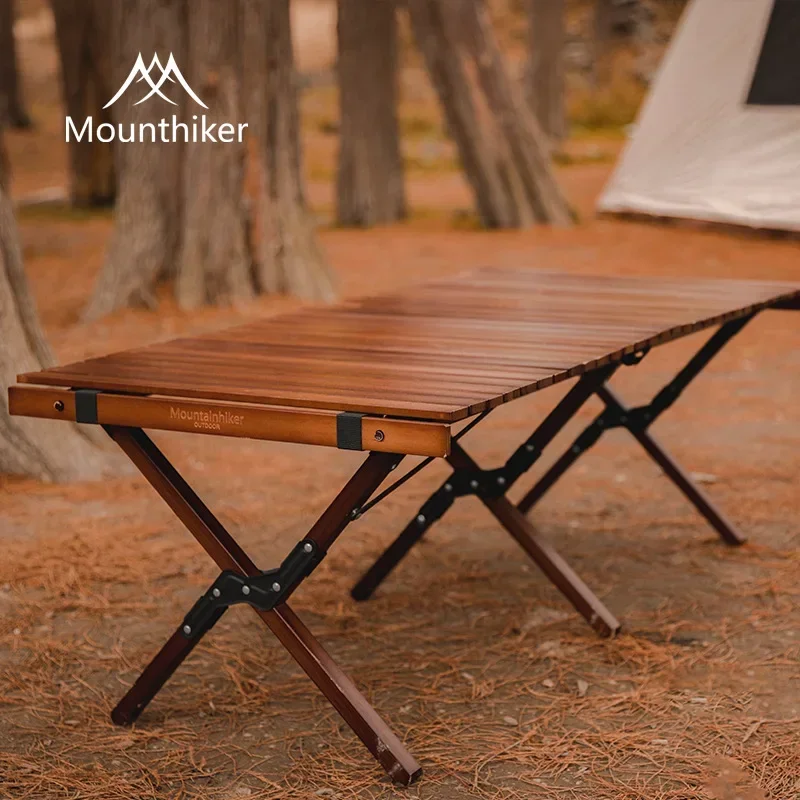 

Outdoor beech folding table and chairs portable solid wood dew camping egg roll table barbecue dining table