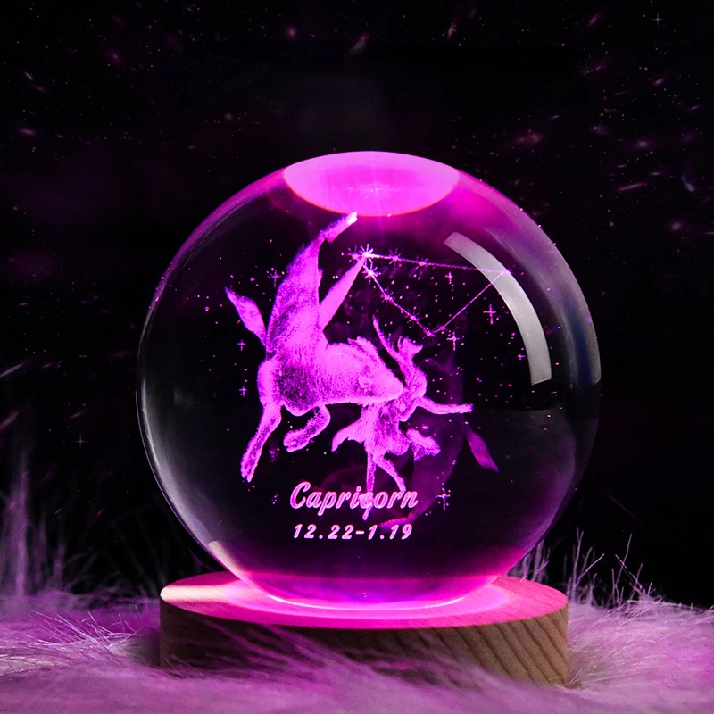 Creative 3D Crystal Ball 12 Constellations Night Light Colorful Light Atmosphere Lamp Aries Taurus Gift Souvenir Home Decoration