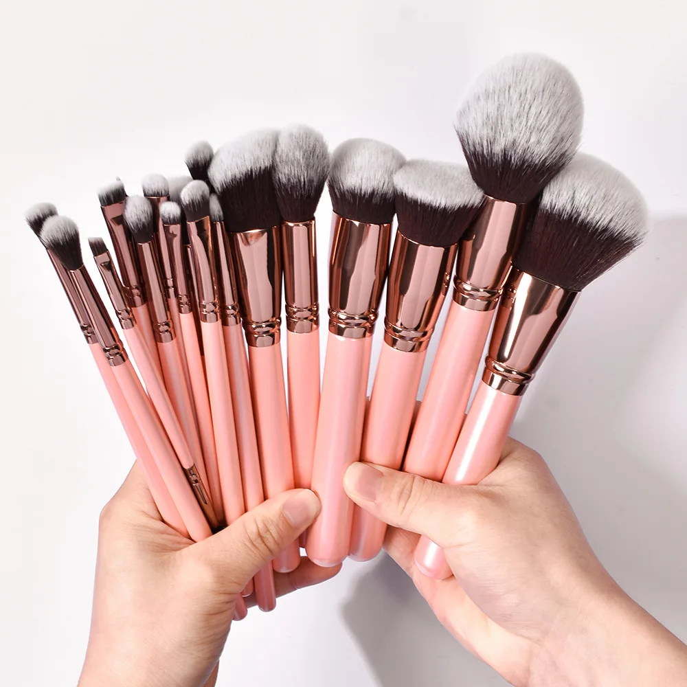 Cute Pink Makeup Brushes Wholesale Vegan Synthetic Hair Foundation Powder Private Label Custom Logo Makeup Brush Set