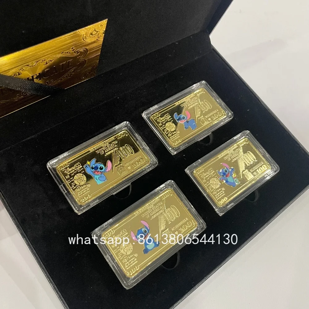 رائجة البيع ليلو وستيتش عملة تذكارية مطلية بالذهب 100 دولار أمريكي بطاقة شريطية معدنية شارة الاطفال المشجعين عيد الميلاد هدايا عظيمة