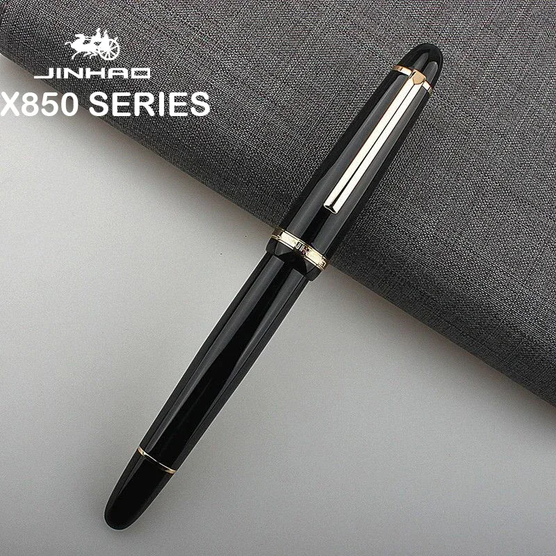 jinhao x850 caneta tinteiro preto ouro ef f iridio nibs escritorio negocios escrita caneta de tinta artigos de papelaria material escolar pk 9019 pecas 01