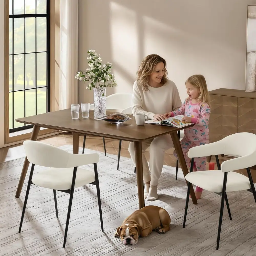 

Fabric-Covered Dining Chairs Set of 4 with Metal Legs, Stylish Curved Backrest for Kitchen, Living Room, or Restaurant, Beige
