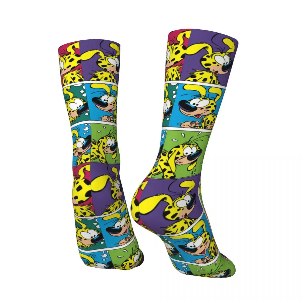 Happy Men's compression Socks Marsupilami Squares Retro Harajuku Gaston Lagaffe Comics Hip Hop Novelty Seamless Crew Crazy Sock