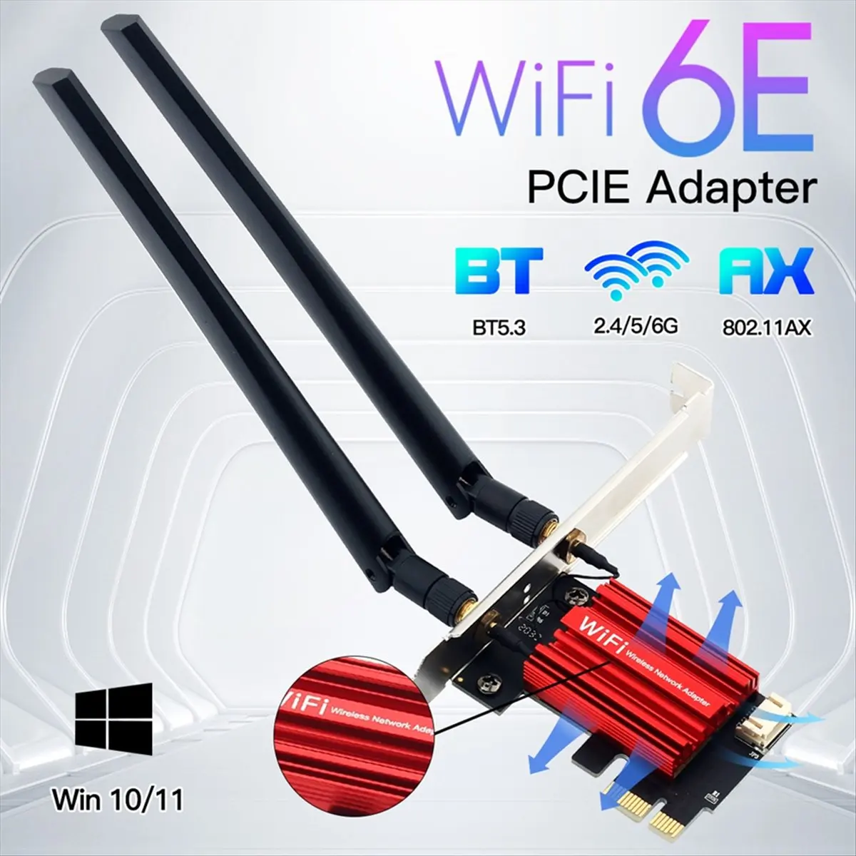 22z（レッド）6e-ax210-pcie-wifiアダプター-5400mbps-ワイヤレスイーサネットネットワークカード、コンピューターアクセサリー
