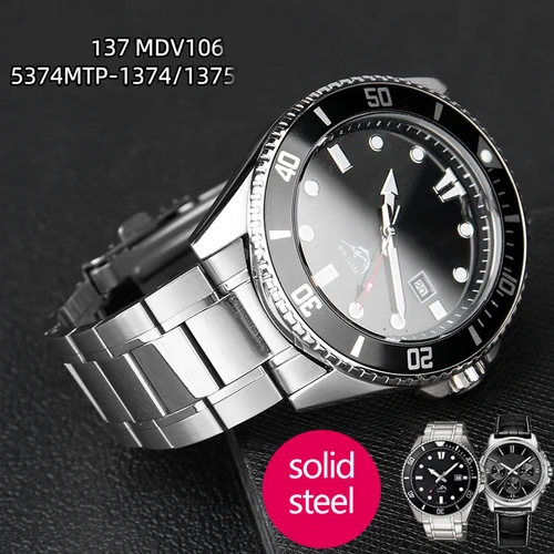 Imagen 1 del producto Correa de reloj de extremo curvado de acero inoxidable de 22mm para correa Casio pulsera de MDV-106 MDV106 Swordfish MTP-1374 MTP-1375 correa de reloj masculina