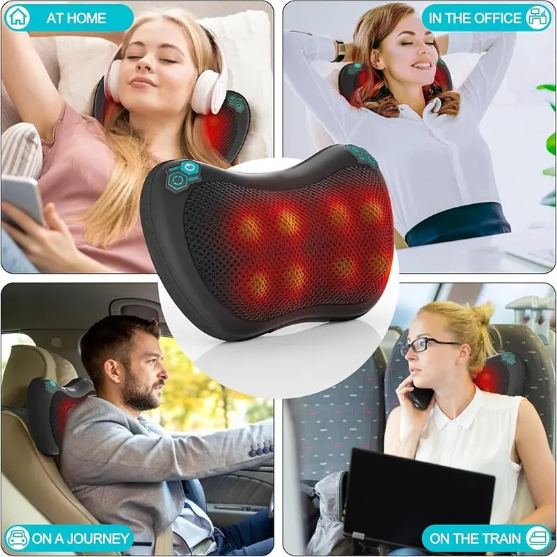 ABVI-Muscle Pain Relief Neck Massager With Heat 8 Deep Tissue Kneading Nodes 3 Speeds 2 Directions Lower Back Shoulder EU Plug