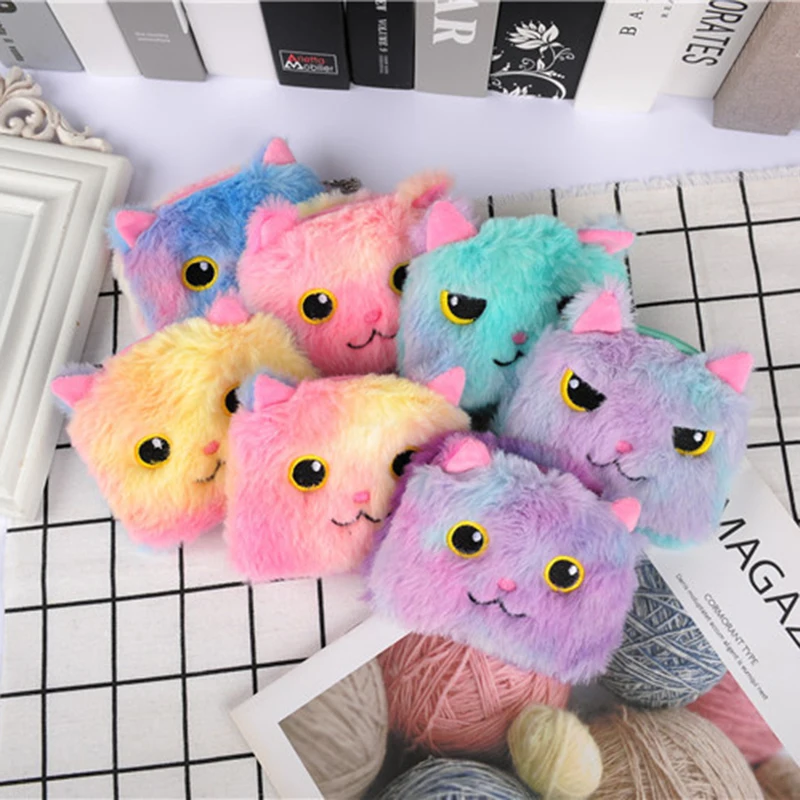 Cartoon Plush Cat Coin Purse Earphone Bag Funny Cute Plush Coin Bag Student Sundry Storage Bag Children's Holiday Birthday Gift