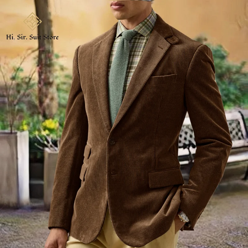 

Spring/Autumn New Corduroy Suit Retro Casual Notched Lapel Jacket Single-Breasted Men's Solid Colour Suit Western Sport Coats