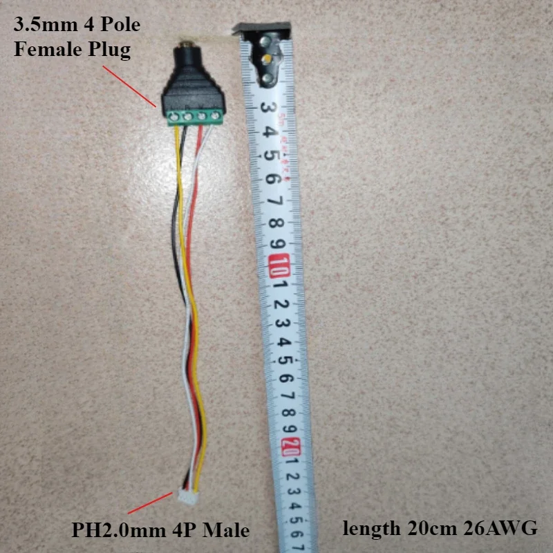 

200Pcs/lot PH2.0mm 4P Male head to 3.5mm 4 Pole Female Plug wire length 20cm 26AWG electron wire customized style