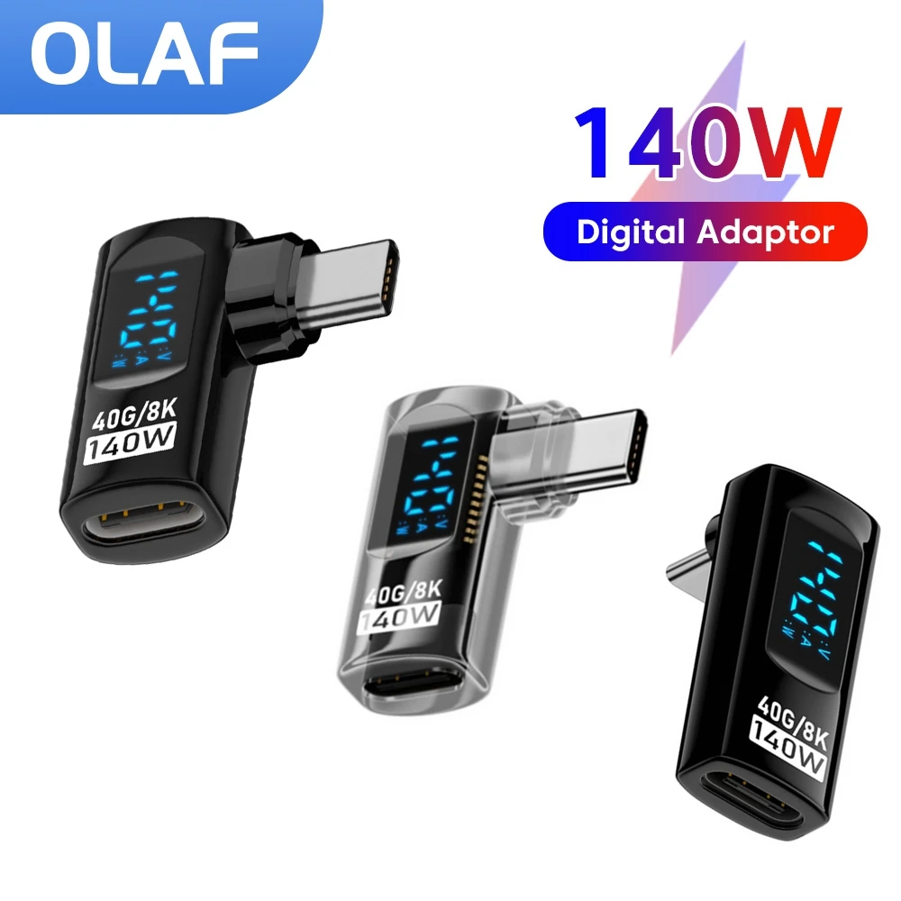 Adapter 140W typu C do typu C z cyfrowym wyświetlaczem PD Szybkie ładowanie 40 Gb/s Transfer danych 8k@60Hz Konwerter do iPhone'a 16 15 Pro
