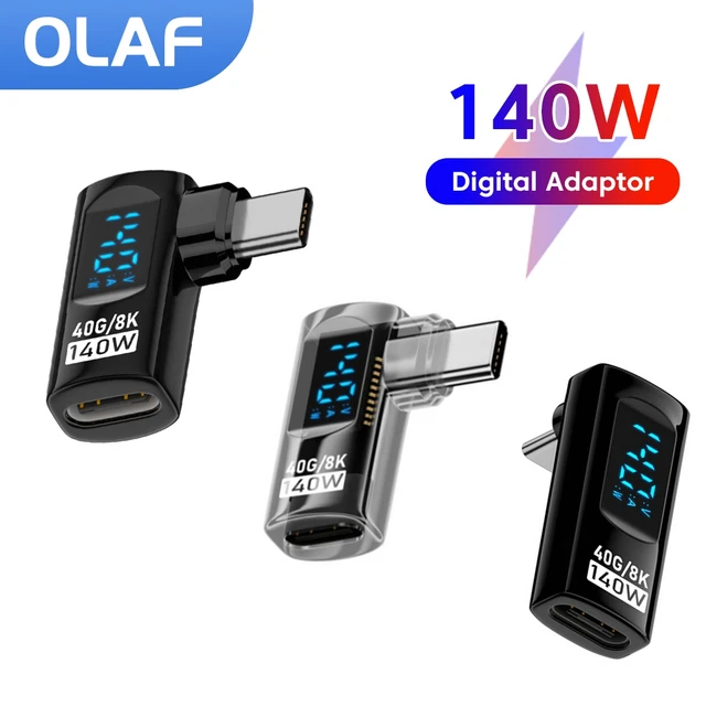 Adapter 140W typu C do typu C z cyfrowym wyświetlaczem PD Szybkie ładowanie 40 Gb/s Transfer danych 8k@60Hz Konwerter do iPhone'a 16 15 Pro