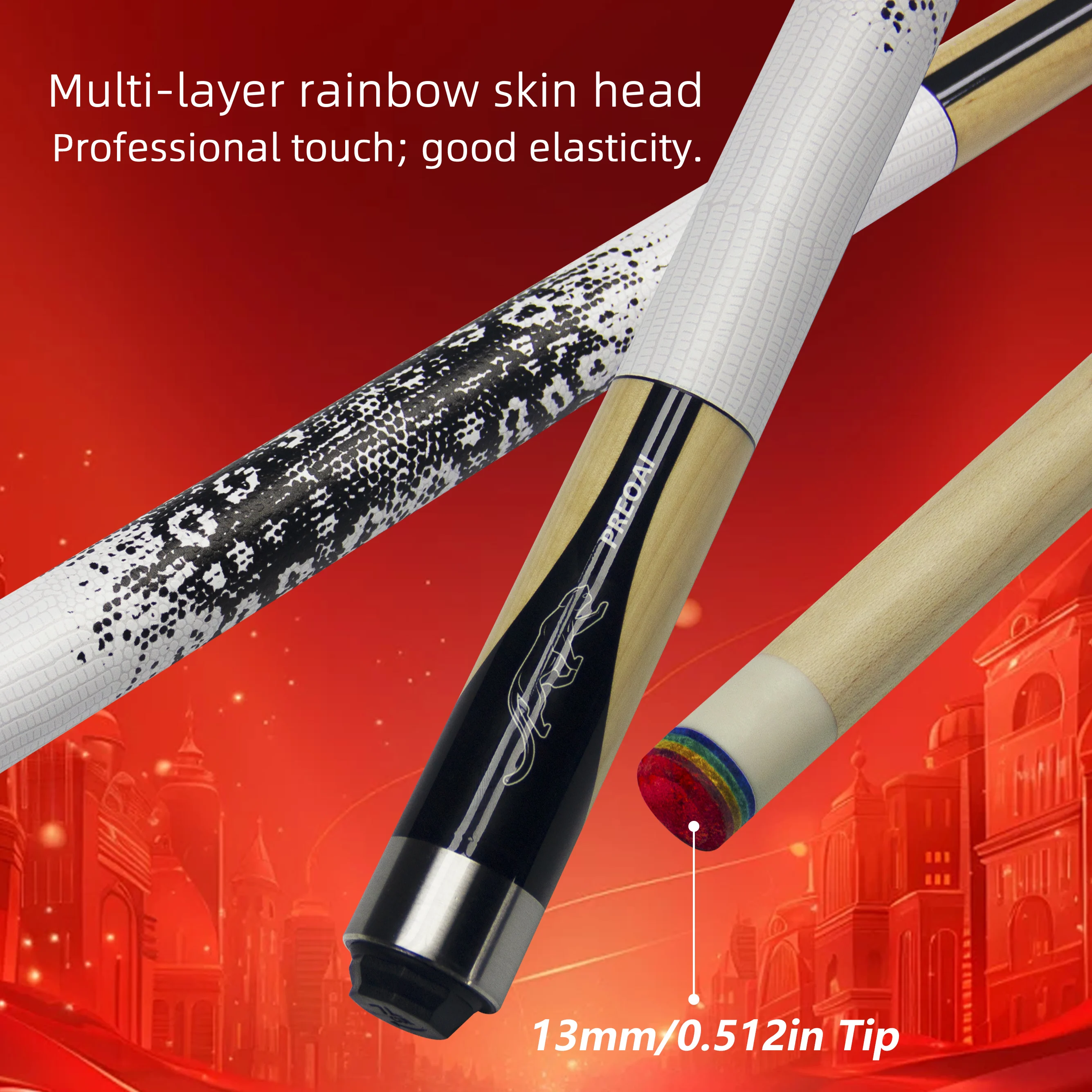 Maple Wood 1/2 Pool Cue Lizard Grip Rainbow Tip Lightning Quick-Release Joint Pro-Level 9-Ball Performance