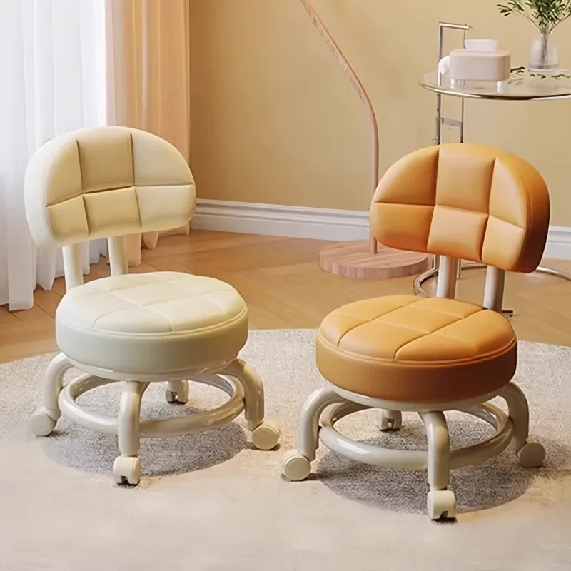 Universal Wheel Small Stool Household Low Chair with Casters Kids Rolling Bench Living Room Sofa Footrest Portable Round
