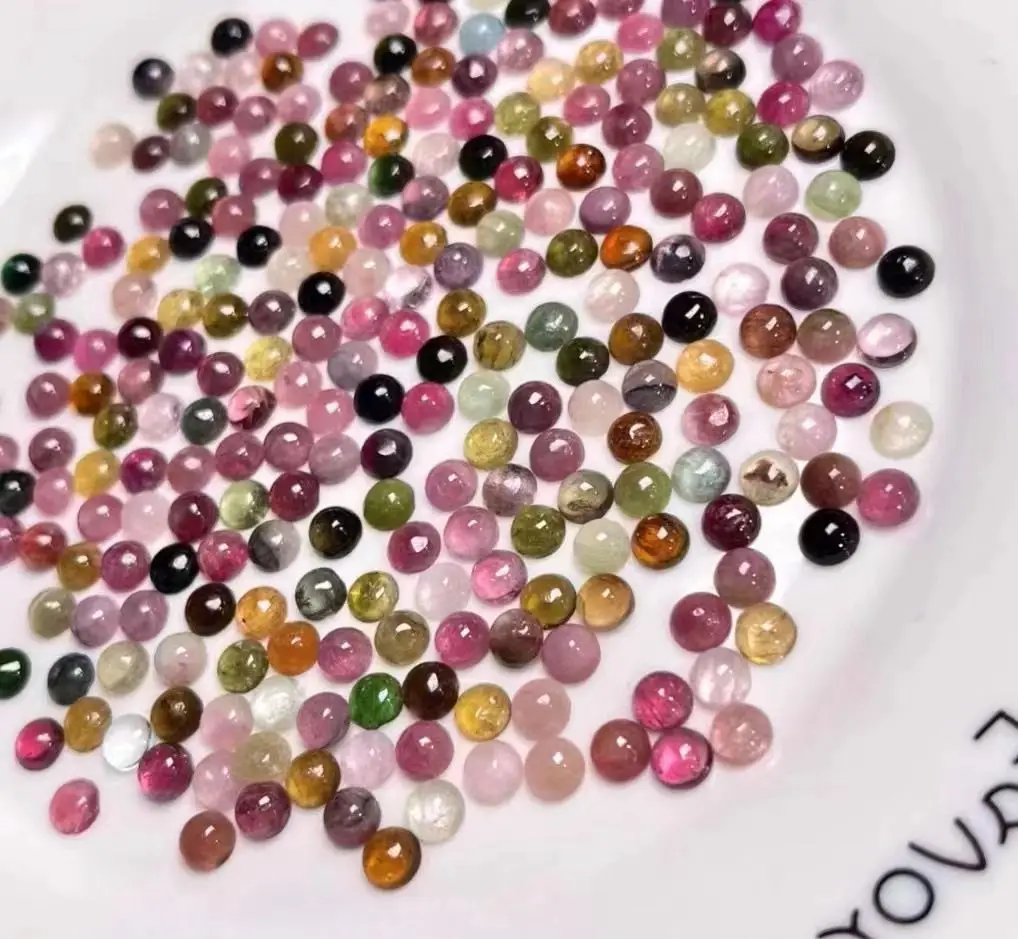 Wholesale 20pcs/lot Mixed Natural Multi Tourmaline Bead Cabochon 5mm 6mm Round Gemstone Ring Face