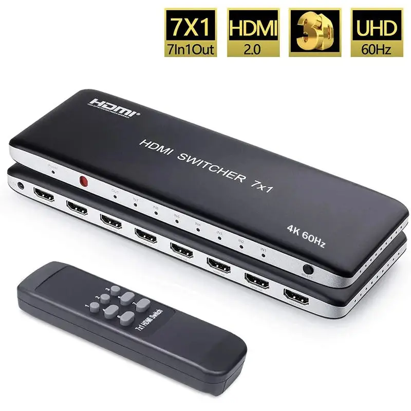 

7x1 HDMI Switch 3x1 HDMI 2.0 Switcher Video Converter 3 / 7 In 1 Out 4K 60HZ for Mi Box3 PS3 PS4 Xbox PC To TV Monitor Projector