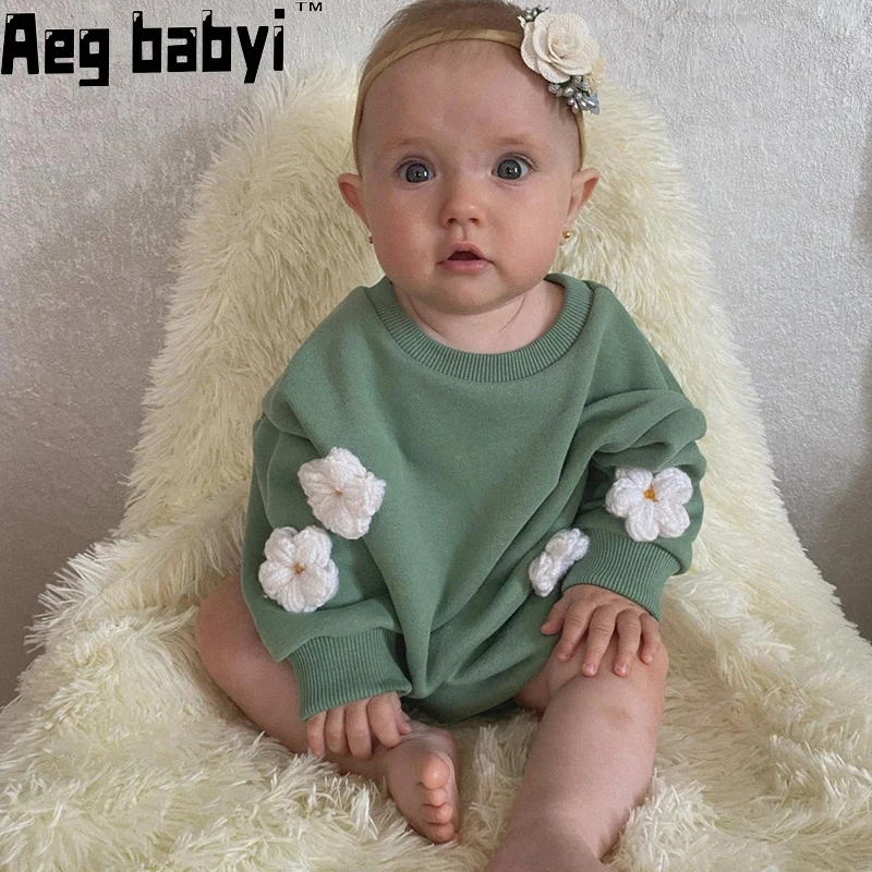 

New Spring Baby Clothes Flowers Sweatshirt Romper Baby Girl Boys Long Sleeve Bodysuit Clothes Newborn 0-12 Months 24M Jumpsuit