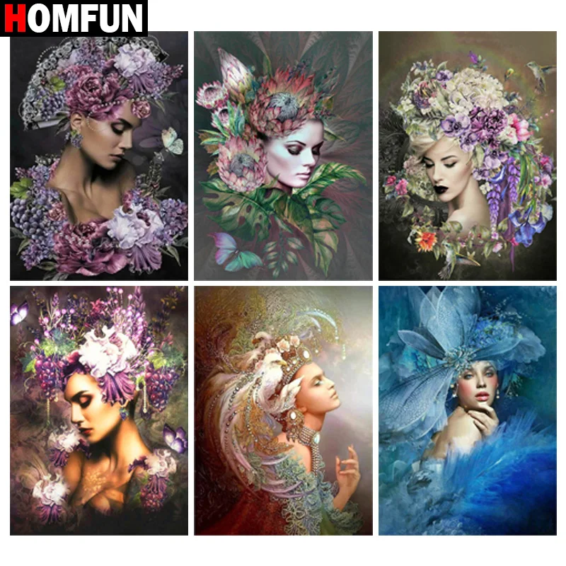 

HOMFUN DIY 5D алмазная живопись "Портрет Красота Цветок" полная алмазная вышивка распродажа картина из стразов для праздничных подарков