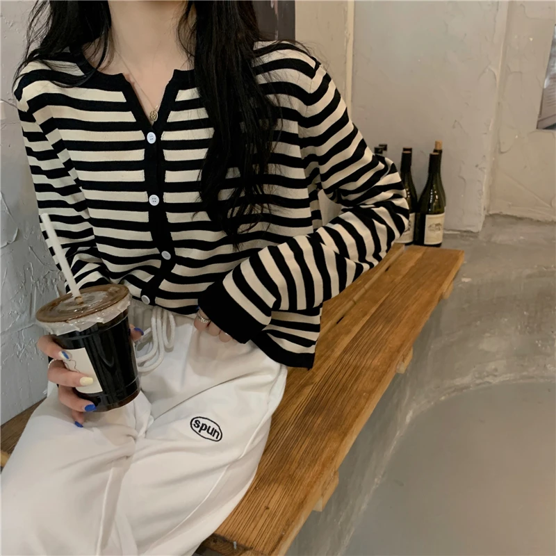 

Кардиган женский, Лидер продаж, ретро, повседневный, в полоску, с круглым вырезом, в консервативном стиле, свободный, с длинным рукавом, модная уличная одежда, минималистичный, винтажный, для офиса