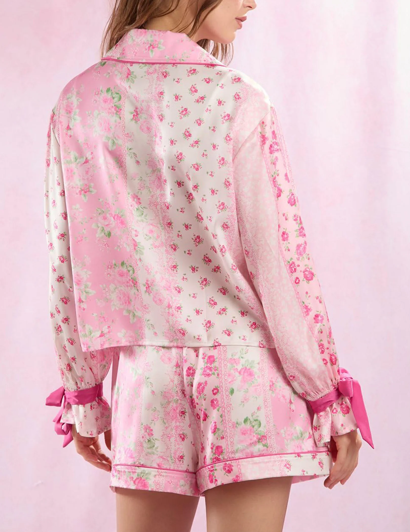 

Женский рождественский атласный пижамный комплект с цветочным принтом Y2k, шорты с длинными рукавами, шелковый атласный пижамный комплект, комплект брюк для свободной домашней одежды