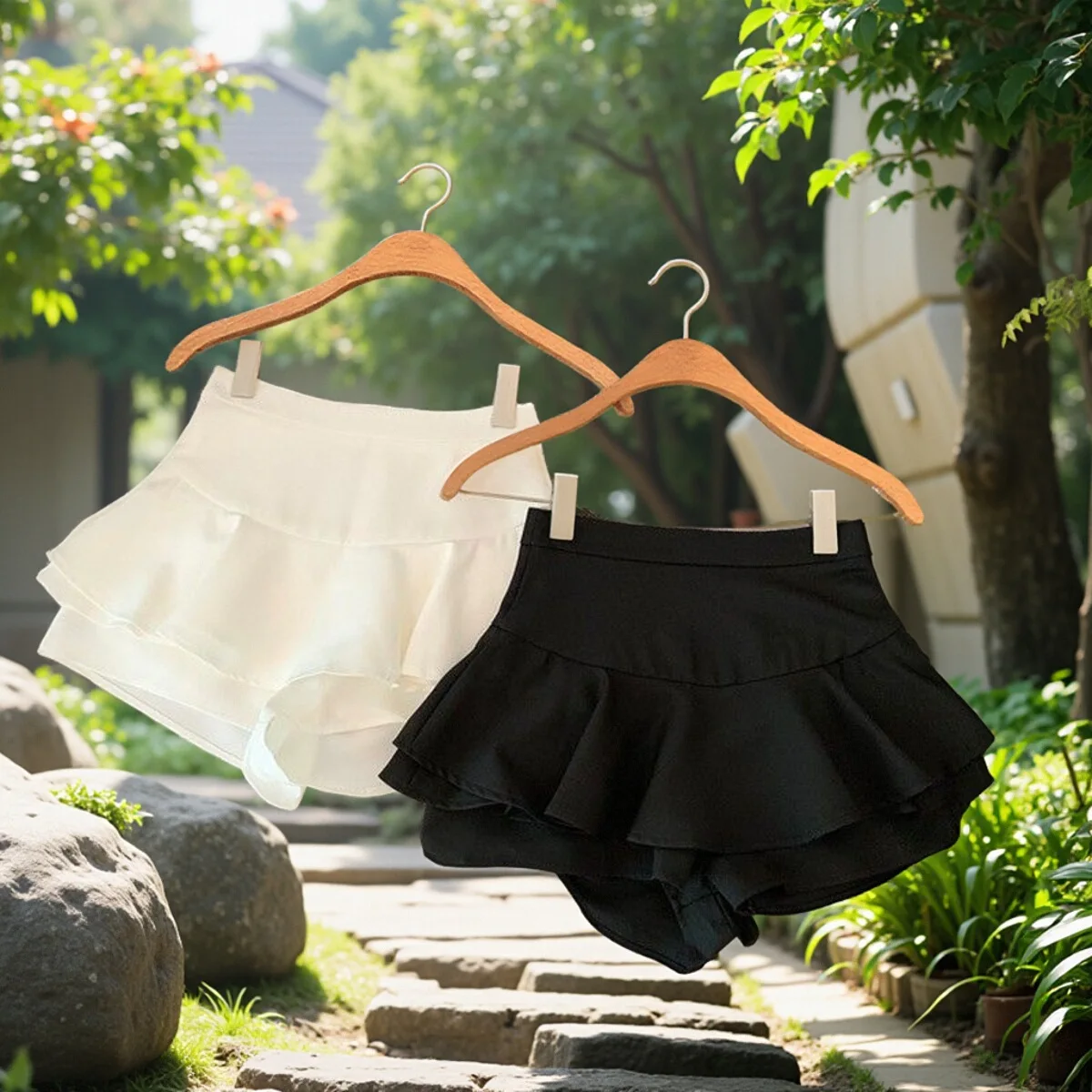 Gonna con orlo in pizzo bianco Gonna da donna primavera estate di piccole dimensioni Versatile soffice a vita alta che dimagrisce gonna a trapezio asimmetrica