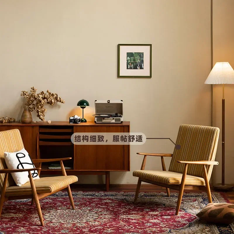 Solid wood fabric modern simple retro single casual armrest sofa back recliner