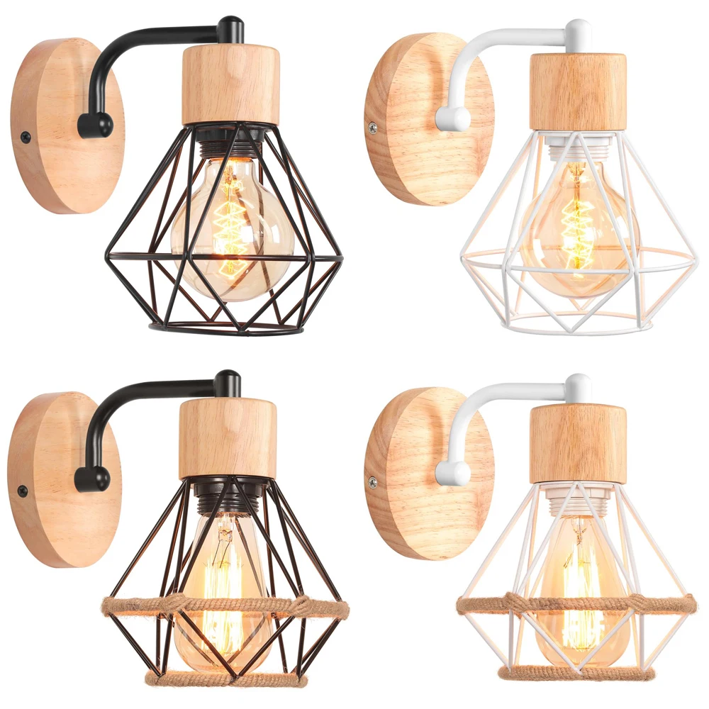 

Modern E27 LED Wall Light Industrial Wood Wall Sconce Retro Bedside Lamp Vintage Indoor Lighting Fixture Living Room Home Decor